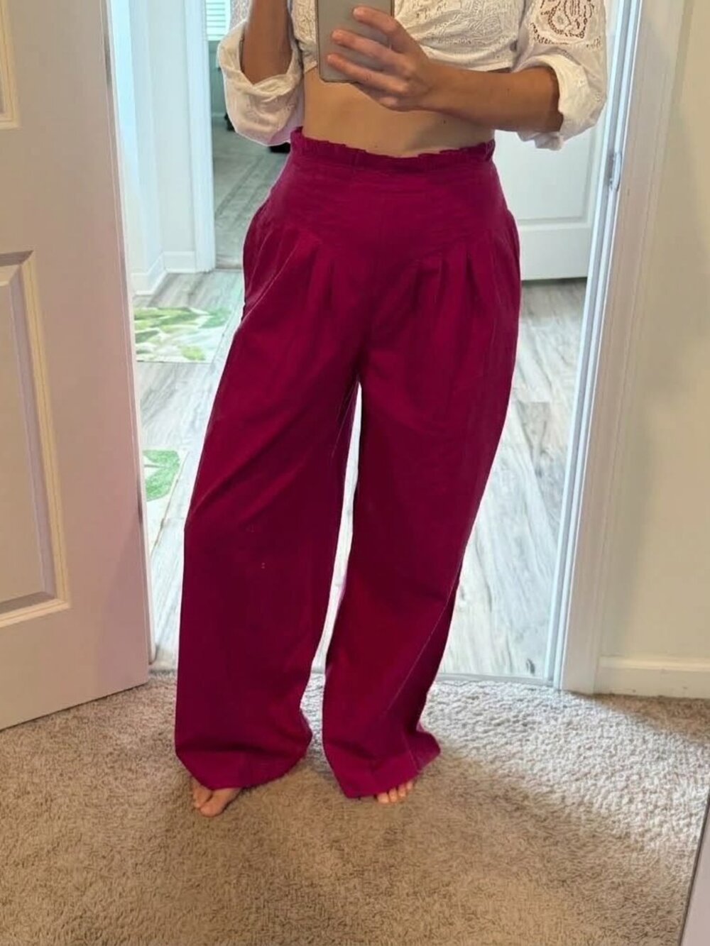 Anthropologie Pleated Yoke-Waist Wide Leg Pants Trousers Fuchsia Size 4 Office